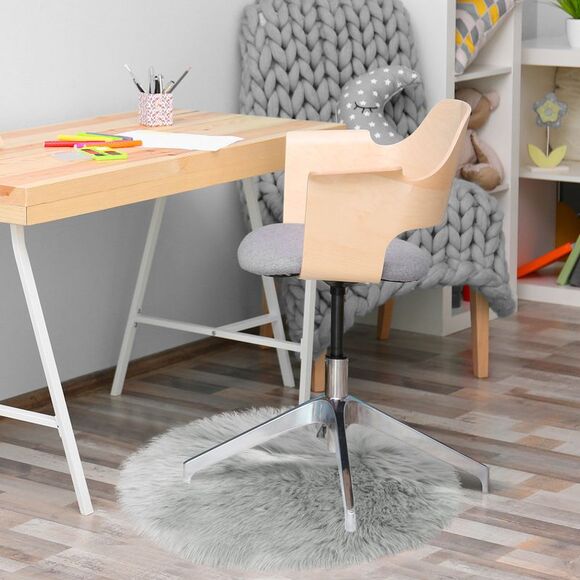 Faux Fur Round Rug Fluffy Area Rugs for Bedroom 2 x 2 Feet Light Gray - Picture 4 of 6